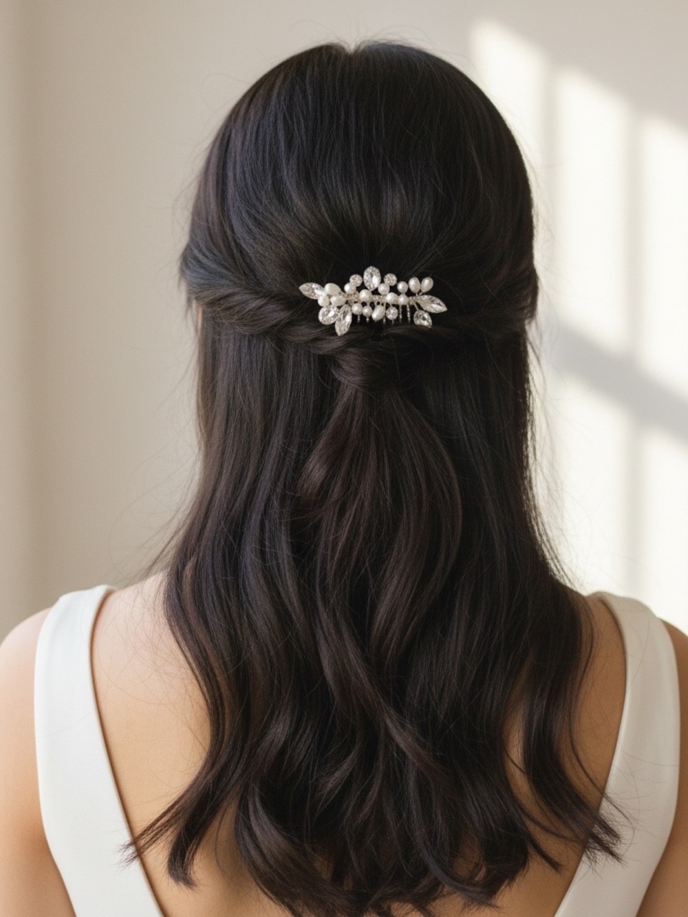 Crystal Pearl Floral Hair Comb - Blonde/Silver Bridal Accessory - Picture 2 of 3